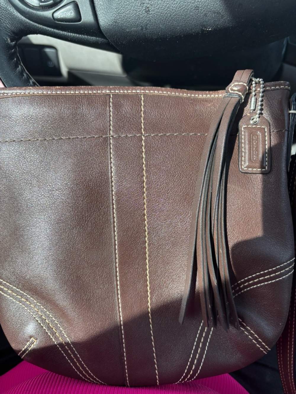 Coach Dark Brown Leather Fringe Hobo Bag